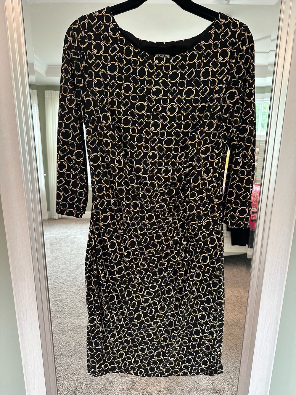 Anne Klein Black and Gold Geometric Midi Dress